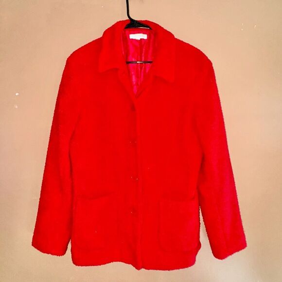 Annie Alexander Women's Sherpa Open Front Collared Jacket in Red - Size 10 - Picture 4 of 8